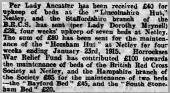 Hampshire Advertiser 02/01/1915 Donations for Lincolnshire Hut at Netley Hospital