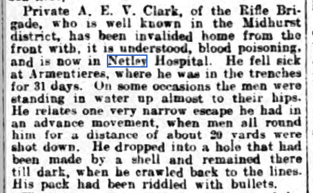Pte Clark wounded and in Netley Hospital