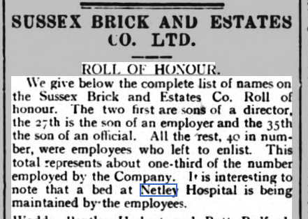 West Sussex Times 06/03/1915 Subscribers to the Sussex Hut at Netley Hospital