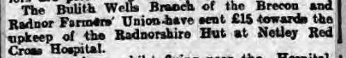 Radnorshire Hut Upkeep at Red Cross Hospital Netley