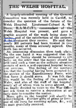 Liverpool Daily Post 12/01/1915 Welsh Hospital update