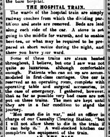 Freemans Journal 13/03/1915 Hospital Trains for Netley Hospital