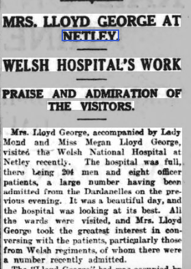 Mrs Lloyd George visits Netley Hospital