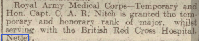 Captain Nitch at Red Cross Hospital Netley