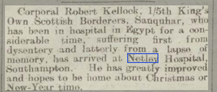 Cpl Kellock at Netley in 1915