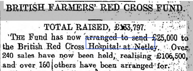 British Farmers Red Cross Funds for Netley Hospital