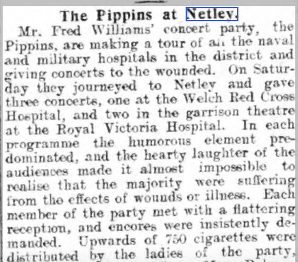 Pippins entertainment  at Netley Hospital 1915