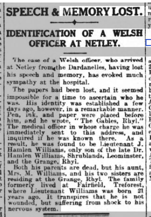 Welsh Officer at Netley - Speech + Memory Lost