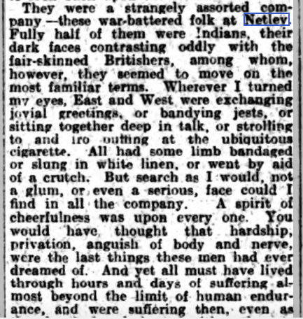 West Sussex Gazette 18/03/1915 The Wounded at Netley Hospital 1915
