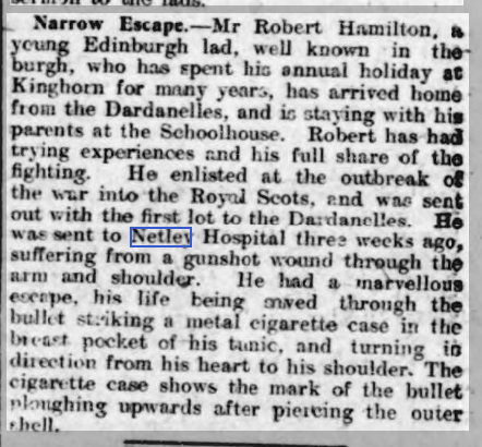 Pte Hamilton at Netley Hospital 1915