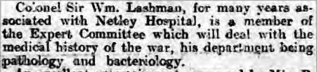 You'd hope they could spell his name correctly! Colonel Sir William Leishman late of Netley Hospital