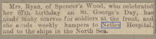 Reading Mercury 24/04/1915 Scarves for the wounded at Netley Hospital!