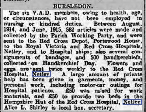 Bursledon VADs work at Netley Hospital