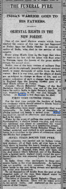 Nottingham Evening Post 26/02/1915 Indian Soldier's Funeral at Netley Hospital