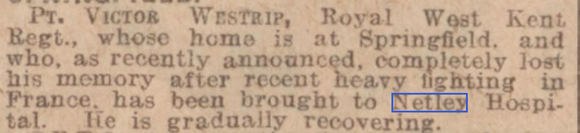 Pte Westrip at Netley Hospital 1915