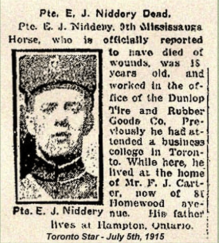 Private EJ Niddery at Netley Hospital 1915