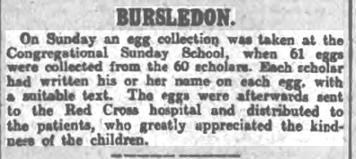 Bursledon supplies Eggs to Netley Red Cross Hospital