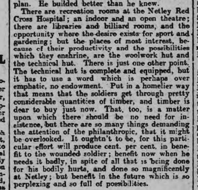 Hampshire Advertiser 01/07/1916 Netley Red Cross Hospital - Craft Making