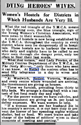 Womens' Hostels at Netley Hospital 1916