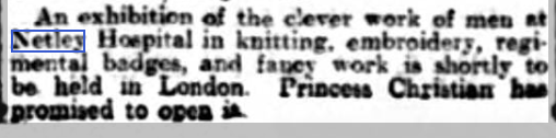 London Exhibition of Netley Hospital's Handicrafts