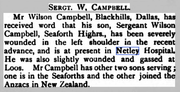 Sergeant Campbell wounded in Netley Hospital