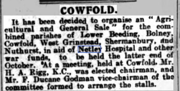 Cowfold organises another sale in aid of Netley Hospital