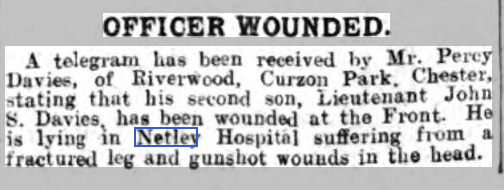 Lt Davies recovering in Netley Hospital 1916