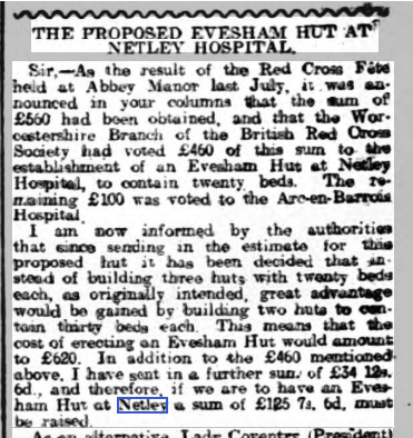 Proposed Evesham Hut at Netley Red Cross Hospital