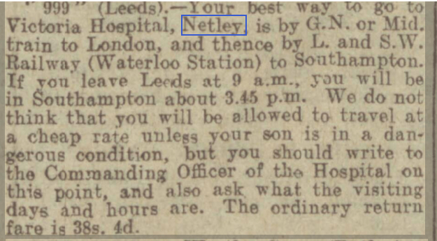 Check out the Return Fare cost! How to get to Netley Hospital by train in 1916