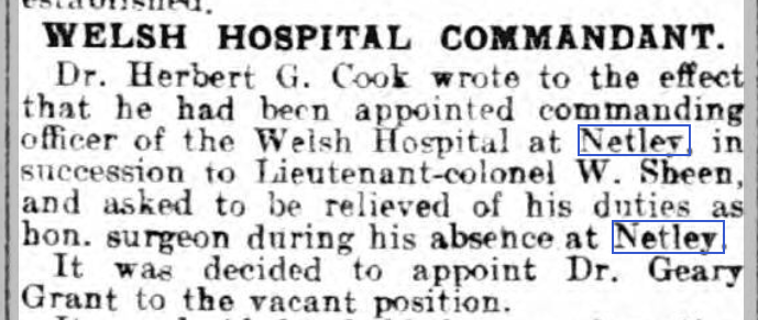 Lt Colonel Sheen leaves the Welsh Hospital, Netley