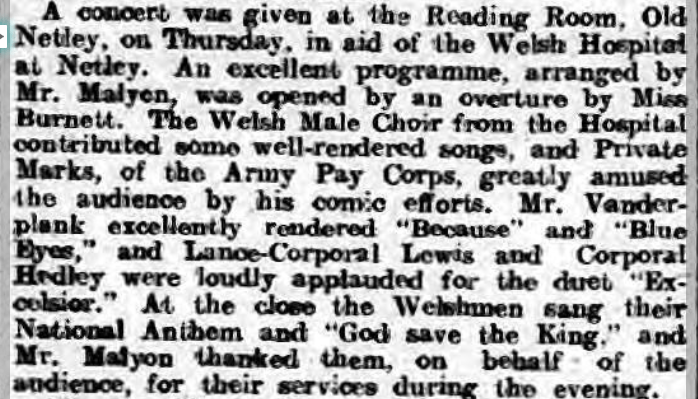 Concert at Netley in aid of Welsh Hospital