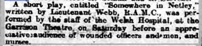 Lt Webb, RAMC at Netley 1916