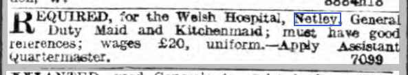 Kitchenmaid needed to prepare eggs and strawberries? Kitchenmaid required for Welsh Hospital, Netley