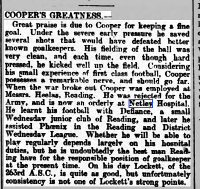 First class footballer at Netley Hospital 1916