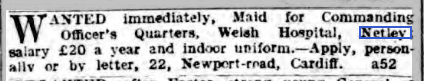 Wanted Maid for CO Quarters, Welsh Hospital Netley