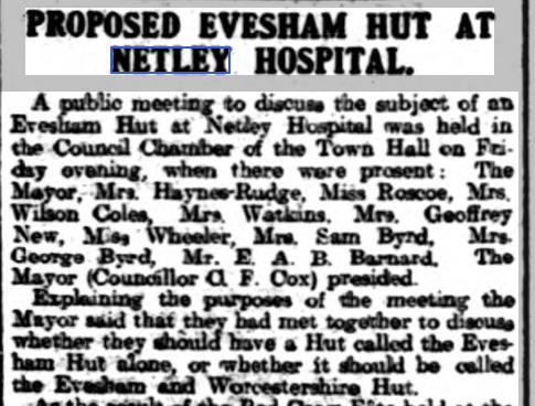 Netley Red Cross Hospital - Evesham Hut 1916