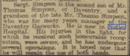 Sergeant Simpson at Netley Hospital in 1916