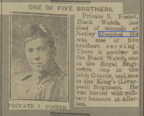 Pte Foster, Black Watch at Netley Hospital 1916