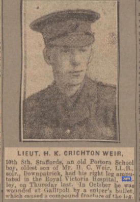 Lt H K Crichton Weir at Netley Hospital 1916