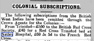 Funds arrive from Trinidad for Netley Red Cross