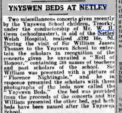 Ynyswen Beds at Netley Welsh Hospital 1916
