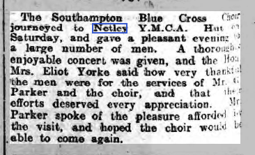Blue Cross Choir entertained in YMCA Hut at Netley