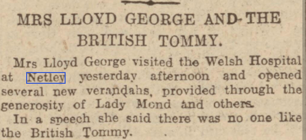 Mrs Lloyd George visits Welsh Hospital Netley