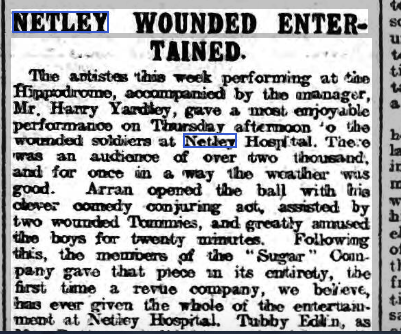Hippodrome artistes visit Netley Hospital 1917