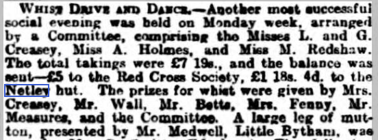 Whist Drive at Grantham to raise funds for Netley