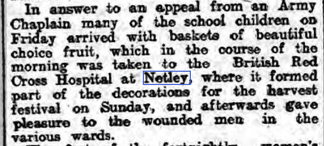 Fruit for the wounded at Netley Red Cross Hospital