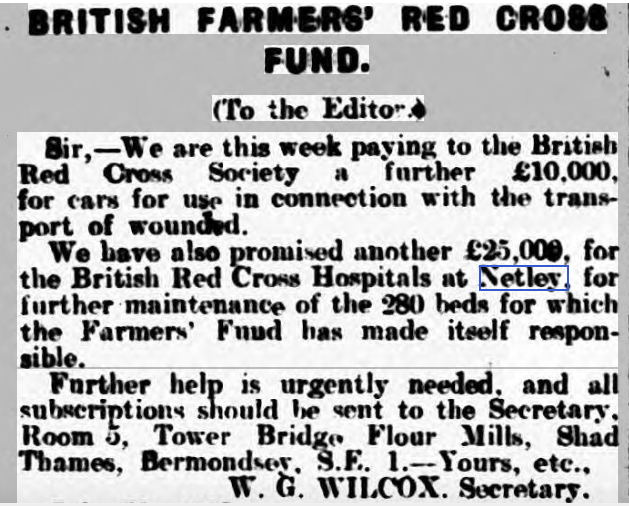 British Farmers support for Netley Hospitals