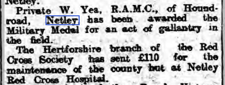 Pte Yea RAMC + Hertfordshire Hut at Netley Hospital