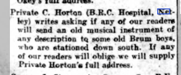 Musical Instruments needed for Netley wounded