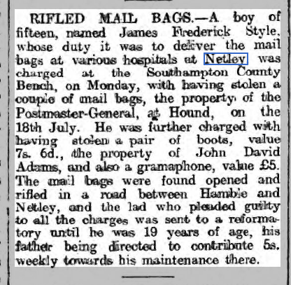 Netley Hospitals' Mail Bags get stolen